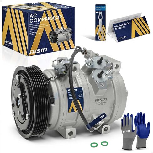ضاغط مكيف هواء AISIN AFTERMARKET ACCT-00066 - متوافق مع Toyota Camry 02-06، Highlander 01-07، Avalon 00-04، Lexus RX300 ES300 99-03 - 3.0L 3.3L - مع أخدود 6 بكرات، مع قابض in Kuwait