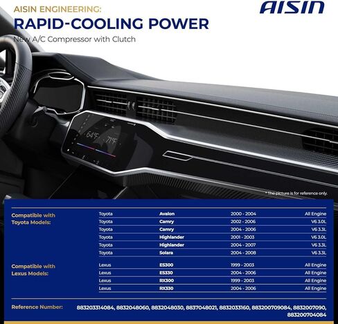 ضاغط مكيف هواء AISIN AFTERMARKET ACCT-00066 - متوافق مع Toyota Camry 02-06، Highlander 01-07، Avalon 00-04، Lexus RX300 ES300 99-03 - 3.0L 3.3L - مع أخدود 6 بكرات، مع قابض in Kuwait