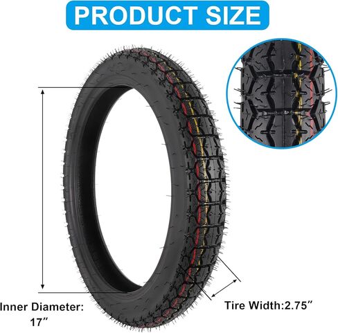 2.75-17 Tire and Inner Tube Set, 70/100-17 Heavy Duty Tire Compatible with KLX125 KLX140 KX80 TTR125 YZ80 YZ85 Moped, Dirt Bikes, and Scooters in Saudi Arabia