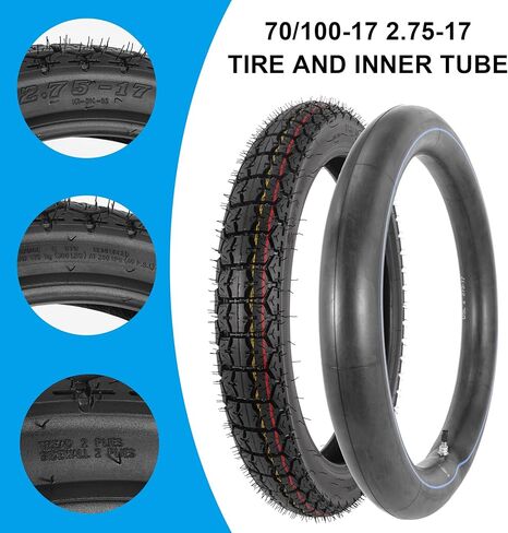 2.75-17 Tire and Inner Tube Set, 70/100-17 Heavy Duty Tire Compatible with KLX125 KLX140 KX80 TTR125 YZ80 YZ85 Moped, Dirt Bikes, and Scooters in Saudi Arabia