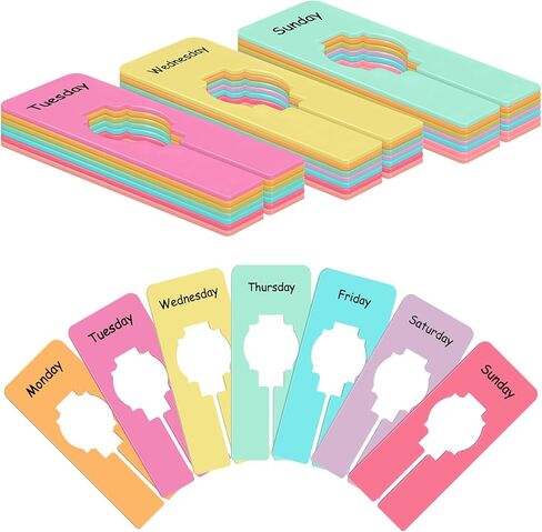 Chuangdi 21 Pcs Closet Dividers 7 Colors Rectangular Clothes Dividers with Weekday Print for Closets Days of the Week Separators for Sorting Clothes Size, Color Brand, Size 5" x 2" (Macaron) in Kuwait