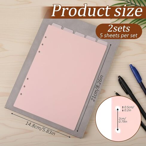 10 Sheets A5 Binder Dividers, Pink Binder Dividers with Tabs 6 Ring Insertable Plastic Index Divider Sheets for Planner Notebook Loose Leaf Binders in Saudi Arabia