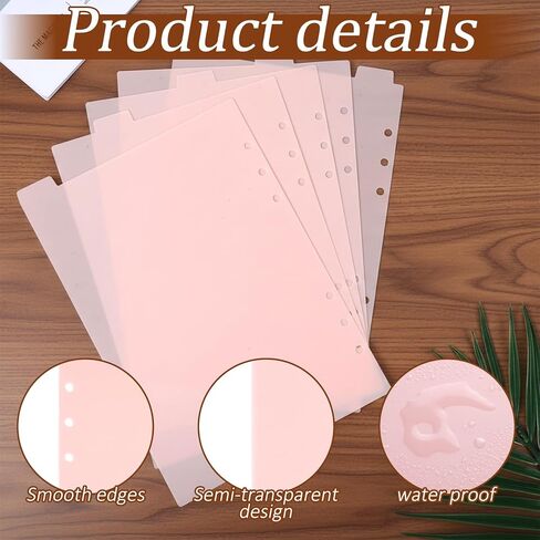 10 Sheets A5 Binder Dividers, Pink Binder Dividers with Tabs 6 Ring Insertable Plastic Index Divider Sheets for Planner Notebook Loose Leaf Binders in Saudi Arabia