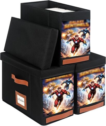 Comic Book Storage Box with Display Window, 3-Pack Collapsible Storage Case, Holds 150 Modern & Silver Age Comics Each, Heavy Duty, Stackable & Waterproof, Black in Saudi Arabia