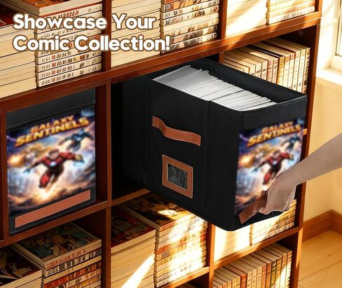 Comic Book Storage Box with Display Window, 3-Pack Collapsible Storage Case, Holds 150 Modern & Silver Age Comics Each, Heavy Duty, Stackable & Waterproof, Black in Saudi Arabia