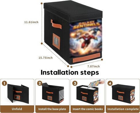 Comic Book Storage Box with Display Window, 3-Pack Collapsible Storage Case, Holds 150 Modern & Silver Age Comics Each, Heavy Duty, Stackable & Waterproof, Black in Saudi Arabia