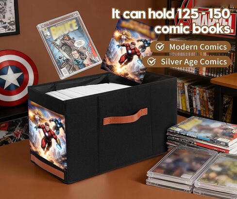 Comic Book Storage Box with Display Window, 3-Pack Collapsible Storage Case, Holds 150 Modern & Silver Age Comics Each, Heavy Duty, Stackable & Waterproof, Black in Saudi Arabia