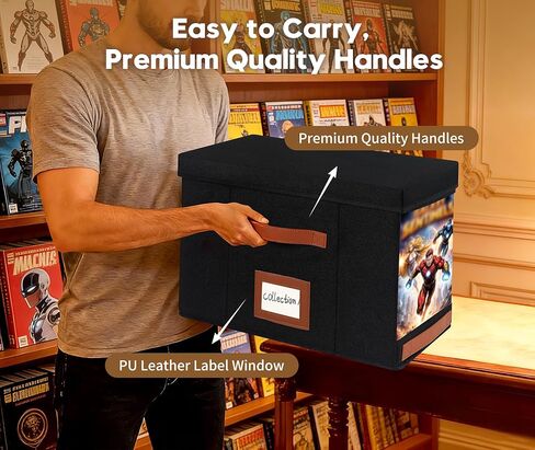 Comic Book Storage Box with Display Window, 3-Pack Collapsible Storage Case, Holds 150 Modern & Silver Age Comics Each, Heavy Duty, Stackable & Waterproof, Black in Saudi Arabia