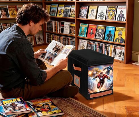 Comic Book Storage Box with Display Window, 3-Pack Collapsible Storage Case, Holds 150 Modern & Silver Age Comics Each, Heavy Duty, Stackable & Waterproof, Black in Saudi Arabia