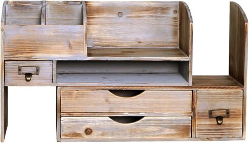Large Adjustable Wooden Office Desk Organizer For Desktop, Tabletop, or Counter – Wood Storage Shelf Rack – For Office Supplies, Desk Accessories, or Mail - Barnwood (Vintage, Large) in Saudi Arabia