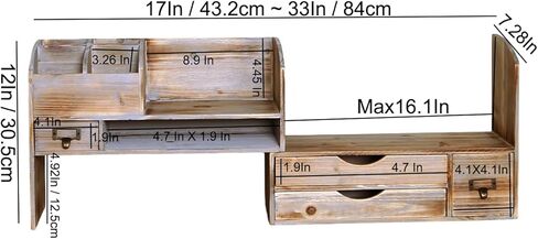 Large Adjustable Wooden Office Desk Organizer For Desktop, Tabletop, or Counter – Wood Storage Shelf Rack – For Office Supplies, Desk Accessories, or Mail - Barnwood (Vintage, Large) in Saudi Arabia