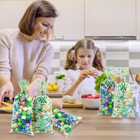 Gueevin 150 Set Mental Health Awareness Cellophane Gift Bags Bulk Green Ribbon Mental Health Awareness Items Treat Goodie Candy Bag with Twist Tie Card for Public Charity Campaign Supply(Green) in Kuwait