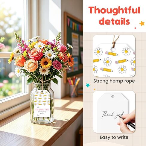 50 Pcs Teacher Appreciation Gift Tags with String, We Appreciate You Thank You Labels for Teacher Appreciation Week, End of School Year & School Party Favors-04 in Saudi Arabia