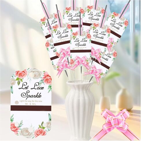 50pcs Lace Wedding Sparkler Tags, 50pcs Pull Bows for Gift Wrapping, with Match Holder and Striker Send Off Exit Tags for Wedding, Anniversary Parties Graduation Birthday Engagement Event in Saudi Arabia