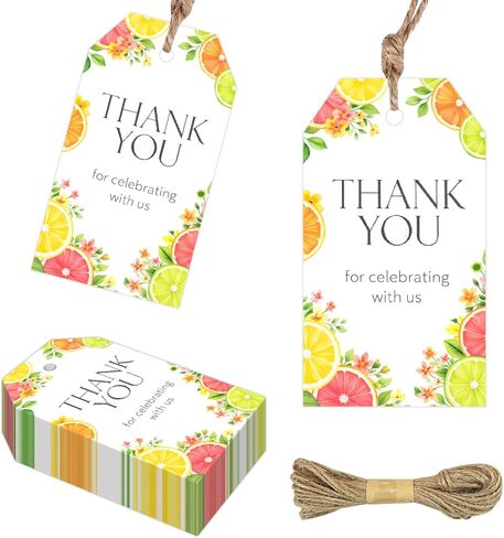 YO PERREO SOLA 50Pcs Citrus Fruit Thank You Gift Tags Colorful Lemon Orange Lime Favor Tags with Twine for Summer Baby Shower Birthday Party Gift Wrapping Supplies in Kuwait