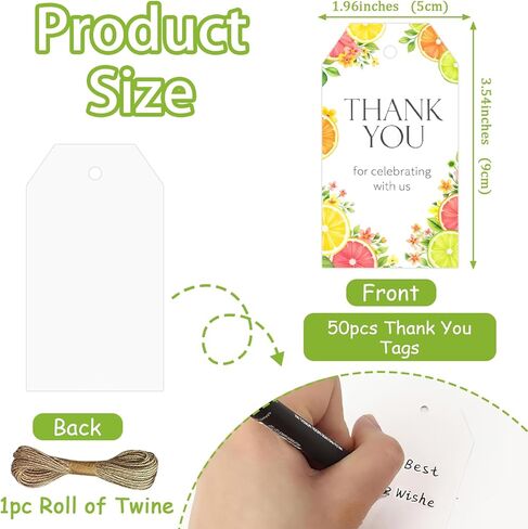YO PERREO SOLA 50Pcs Citrus Fruit Thank You Gift Tags Colorful Lemon Orange Lime Favor Tags with Twine for Summer Baby Shower Birthday Party Gift Wrapping Supplies in Kuwait