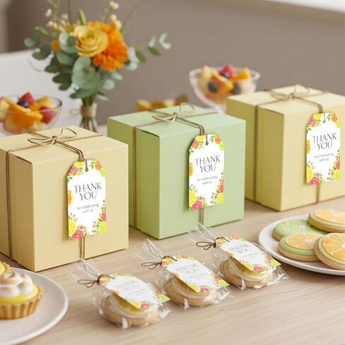 YO PERREO SOLA 50Pcs Citrus Fruit Thank You Gift Tags Colorful Lemon Orange Lime Favor Tags with Twine for Summer Baby Shower Birthday Party Gift Wrapping Supplies in Kuwait