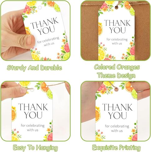 YO PERREO SOLA 50Pcs Citrus Fruit Thank You Gift Tags Colorful Lemon Orange Lime Favor Tags with Twine for Summer Baby Shower Birthday Party Gift Wrapping Supplies in Kuwait