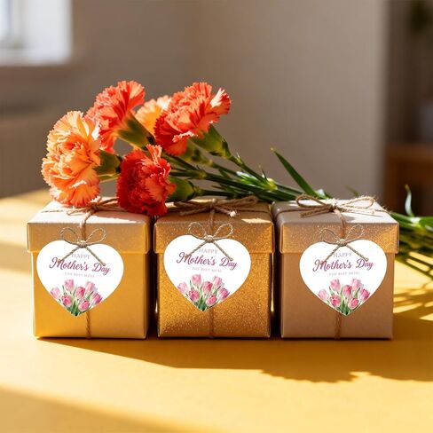 50Pcs Happy Mothers Day Tags with String, 2.5x2.3 Inch The Best Mom Tag with Tulip, Mother's Day Heart Tags, Mothers Day Decorations for Party Gift Envelope Candy Bag DIY Craft Favor in Saudi Arabia