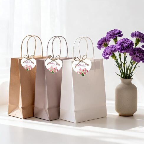 50Pcs Happy Mothers Day Tags with String, 2.5x2.3 Inch The Best Mom Tag with Tulip, Mother's Day Heart Tags, Mothers Day Decorations for Party Gift Envelope Candy Bag DIY Craft Favor in Saudi Arabia