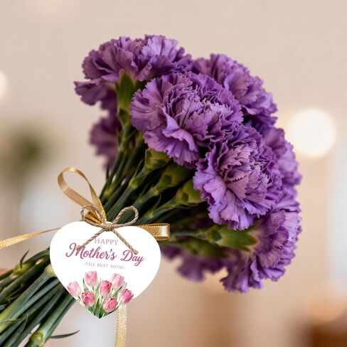 50Pcs Happy Mothers Day Tags with String, 2.5x2.3 Inch The Best Mom Tag with Tulip, Mother's Day Heart Tags, Mothers Day Decorations for Party Gift Envelope Candy Bag DIY Craft Favor in Saudi Arabia