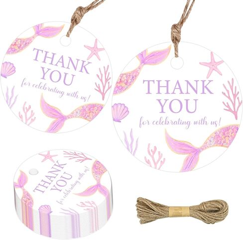50PCS Mermaid Thank You Tags Thank You for Splashing by Tags Round Mermaid Gift Tag Labels for Girls Under The Sea Birthday Baby Shower Bridal Shower Wedding Party Supplies Decors in Saudi Arabia