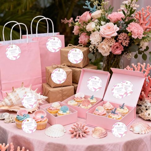 50PCS Mermaid Thank You Tags Thank You for Splashing by Tags Round Mermaid Gift Tag Labels for Girls Under The Sea Birthday Baby Shower Bridal Shower Wedding Party Supplies Decors in Saudi Arabia