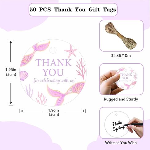 50PCS Mermaid Thank You Tags Thank You for Splashing by Tags Round Mermaid Gift Tag Labels for Girls Under The Sea Birthday Baby Shower Bridal Shower Wedding Party Supplies Decors in Saudi Arabia