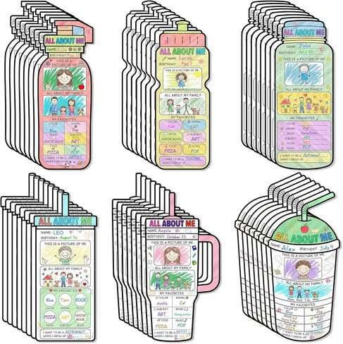 Haooryx All About Me Posters - 48Pcs Water Bottle Color Your Own Star Student Poster First Day of School Self-Introduction Fill in Poster Art Craft for Back to School Elementary School Classroom Decor in Kuwait