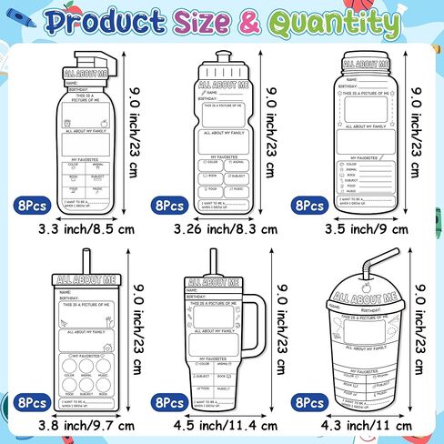Haooryx All About Me Posters - 48Pcs Water Bottle Color Your Own Star Student Poster First Day of School Self-Introduction Fill in Poster Art Craft for Back to School Elementary School Classroom Decor in Kuwait