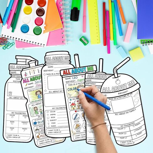 Haooryx All About Me Posters - 48Pcs Water Bottle Color Your Own Star Student Poster First Day of School Self-Introduction Fill in Poster Art Craft for Back to School Elementary School Classroom Decor in Kuwait