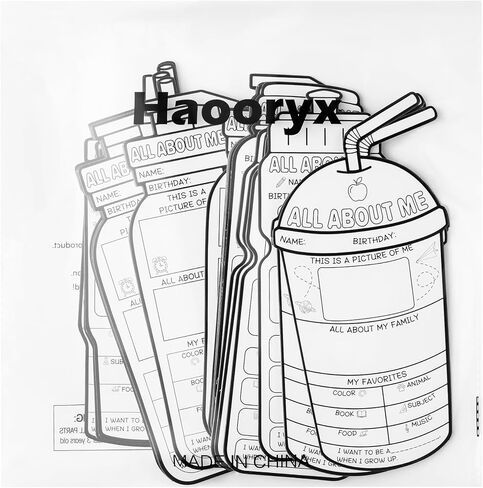 Haooryx All About Me Posters - 48Pcs Water Bottle Color Your Own Star Student Poster First Day of School Self-Introduction Fill in Poster Art Craft for Back to School Elementary School Classroom Decor in Kuwait