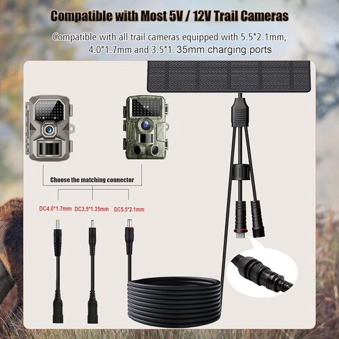 10W Solar Panel with 10400mAh Battery, 5V/12V Adjustable Output for Battery-Powered Security Cameras & Trail Cameras, USB-C/DC Plugs, IP66 Waterproof, 360° Mount in Saudi Arabia
