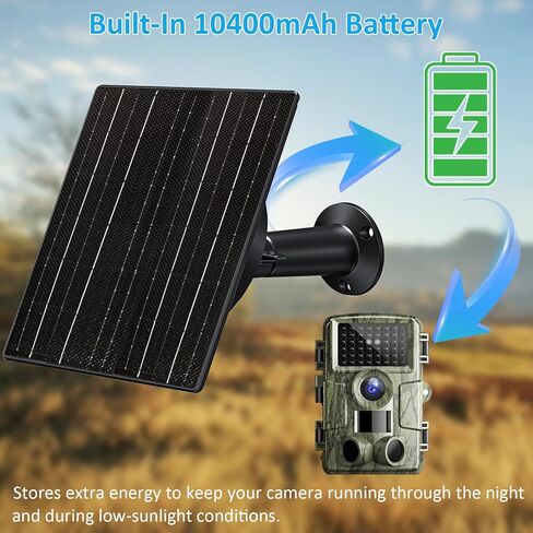 10W Solar Panel with 10400mAh Battery, 5V/12V Adjustable Output for Battery-Powered Security Cameras & Trail Cameras, USB-C/DC Plugs, IP66 Waterproof, 360° Mount in Saudi Arabia