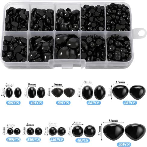 guduling 1000 Pcs Crochet Eyes for Animals,Craft Eyes for Crochet Stuffed Animals, Multiple Sizes Acrylic Black Safety Noses for Stuffed Doll,Crochets Toy (4-14mm) in Kuwait