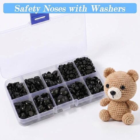 guduling 1000 Pcs Crochet Eyes for Animals,Craft Eyes for Crochet Stuffed Animals, Multiple Sizes Acrylic Black Safety Noses for Stuffed Doll,Crochets Toy (4-14mm) in Kuwait
