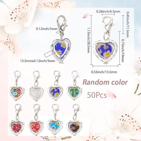 صندوق واحد من SUNNYCLUE 50 قطعة من علامات الغرز الزجاجية على شكل قلب كروشيه وألوان عشوائية من Millefiori Love مشبك قفل مخلب جراد البحر ومشابك ساحرة لنسيج الخياطة وحياكة اللحف لوازم الحرف اليدوية ذاتية الصنع in Kuwait