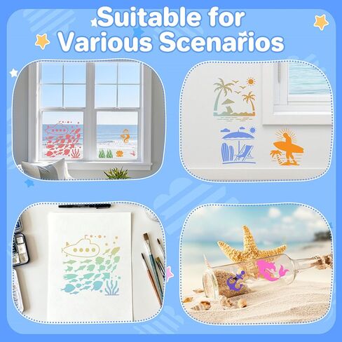 20Pcs Ocean Stencils for Painting,7.8Inch Large Beach Stencils,Reusable Summer Vacation Stencil with Mermaid Animal Palm Tree Patterns DIY Craft Drawing Templates On Wall Art Scrapbook Home Decor in Kuwait