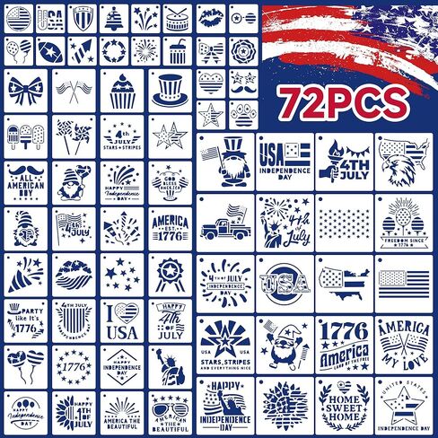 72PCS American Flag Stencil Plastic Star Stencils for Painting, Independence Day Stencil Templates Reusable Wood Burning Stencils for Crafts Canvas Drawing Walls Engraving Spray Paint Journaling in Saudi Arabia