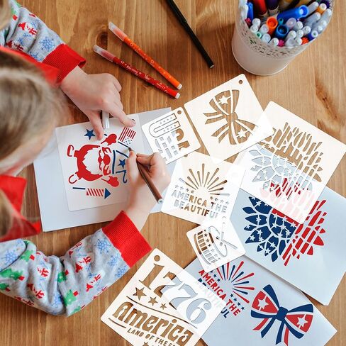 72PCS American Flag Stencil Plastic Star Stencils for Painting, Independence Day Stencil Templates Reusable Wood Burning Stencils for Crafts Canvas Drawing Walls Engraving Spray Paint Journaling in Saudi Arabia