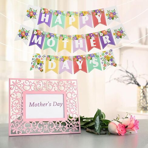 Happy Mother's Day Banner Decorations - Assorted Color Floral Pattern Mom's Garland Sign Mother's Day Bunting Banner, Mothers Day Family Photo Backdrop for Motherhood Decor Party Supplies in Saudi Arabia