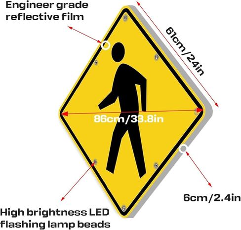 علامة عبور المشاة LED بالطاقة الشمسية مقاس 24 بوصة، من الألومنيوم، إطار معدني مقاوم للصدأ، صفائح عاكسة للسلامة على الطرق in Kuwait