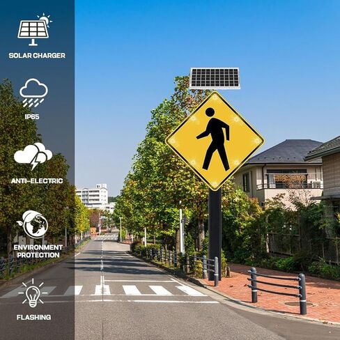 علامة عبور المشاة LED بالطاقة الشمسية مقاس 24 بوصة، من الألومنيوم، إطار معدني مقاوم للصدأ، صفائح عاكسة للسلامة على الطرق in Kuwait