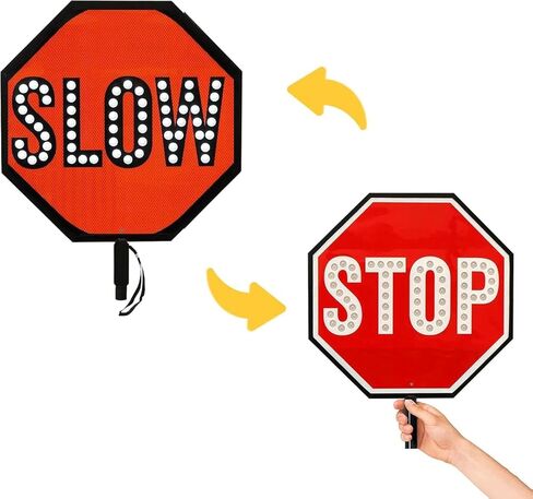 Stop Sign with Wrist Strap – 18 Inch Double-Sided Reflective Handheld Traffic Sign, Stop Slow Options, Battery-Powered for Safety Construction(Stop/Slow) in Kuwait