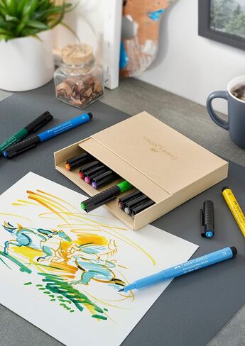 Faber-Castell Art & Graphic Pitt Artist Pen Brush India Ink Pen, Multicoloured, Studio Box Of 12, For Art, Craft, Drawing, Sketching, Home, School, University, Colouring in Kuwait