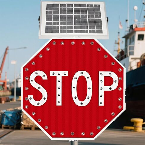24 X 24 In/30 X 30 in Stop Sign, Aresign Solar Powered Led Flashing Stop Sign, Aluminum Octagon Road Signs Traffic Led Blinking Street, Red 24IN in Kuwait
