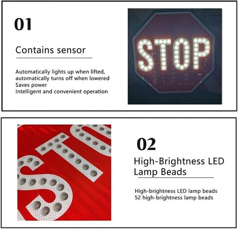 18" LED Stop/Slow Paddle, Signboards of Metal, Reflective Hand Held Stop Sign with Handle, Steady/Flashing Light Modes (Stop/Slow) in Kuwait