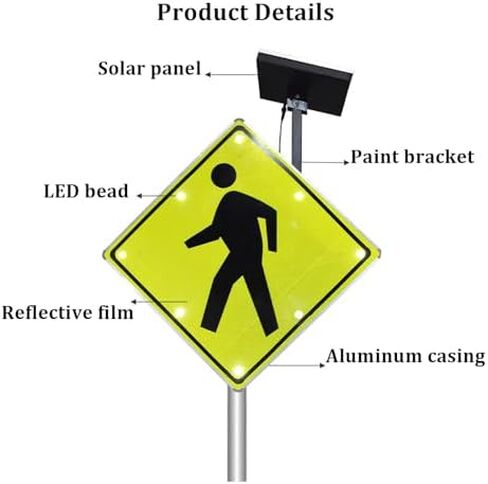 إشارة عبور المشاة LED الوامضة، علامة سهم ألومنيوم عاكسة، ضوء دليل المرور الداخلي/الخارجي للبناء وإنقاذ EMS، الحجم: 80 × 80 سم (31.5 بوصة × 31.5 بوصة) in Kuwait