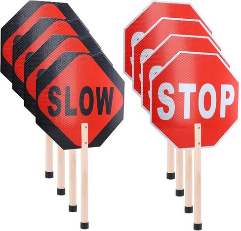 13"x 13" Stop Slow Sign, Engineer Grade Reflective Aluminum Sign with 14" Handle,Sturdy, Easy to Assemble(8PCS) in Kuwait