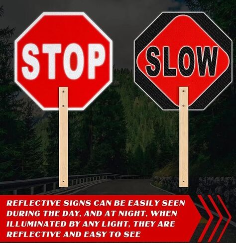 13"x 13" Stop Slow Sign, Engineer Grade Reflective Aluminum Sign with 14" Handle,Sturdy, Easy to Assemble(8PCS) in Kuwait